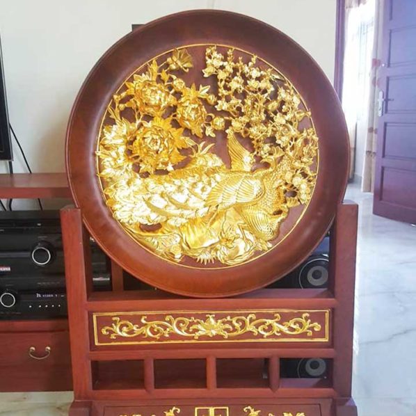 Tranh phù dung công gỗ hương loại to 127x81x50cm